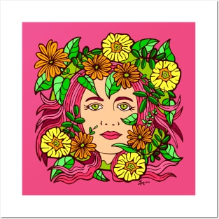 Wild Pink Floral Garden Girl Posters and Art